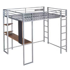 Letto a soppalco in metallo di dimensioni complete da 79,5 pollici con 2 scale, telaio letto con scrivania, 2 ripiani e ringhiere di sicurezza, letto a castello per camera da letto, dormitorio