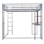 Letto a soppalco in metallo di dimensioni complete da 79,5 pollici con 2 scale, telaio letto con scrivania, 2 ripiani e ringhiere di sicurezza, letto a castello per camera da letto, dormitorio