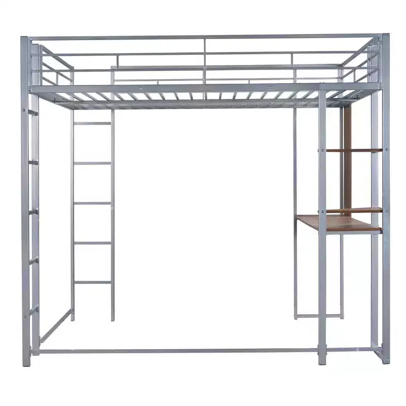 Letto a soppalco in metallo di dimensioni complete da 79,5 pollici con 2 scale, telaio letto con scrivania, 2 ripiani e ringhiere di sicurezza, letto a castello per camera da letto, dormitorio