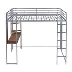 Letto a soppalco in metallo di dimensioni complete da 79,5 pollici con 2 scale, telaio letto con scrivania, 2 ripiani e ringhiere di sicurezza, letto a castello per camera da letto, dormitorio
