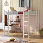Letto a soppalco in metallo di dimensioni complete da 79,5 pollici con 2 scale, telaio letto con scrivania, 2 ripiani e ringhiere di sicurezza, letto a castello per camera da letto, dormitorio
