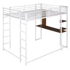 Letto a soppalco in metallo di dimensioni complete da 79,5 pollici con 2 scale, telaio letto con scrivania, 2 ripiani e ringhiere di sicurezza, letto a castello per camera da letto, dormitorio