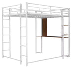 Letto a soppalco in metallo di dimensioni complete da 79,5 pollici con 2 scale, telaio letto con scrivania, 2 ripiani e ringhiere di sicurezza, letto a castello per camera da letto, dormitorio
