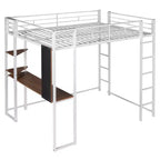 Letto a soppalco in metallo di dimensioni complete da 79,5 pollici con 2 scale, telaio letto con scrivania, 2 ripiani e ringhiere di sicurezza, letto a castello per camera da letto, dormitorio