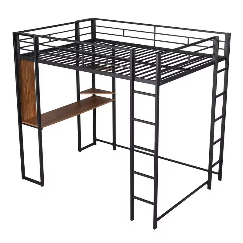 Letto a soppalco in metallo di dimensioni complete da 79,5 pollici con 2 scale, telaio letto con scrivania, 2 ripiani e ringhiere di sicurezza, letto a castello per camera da letto, dormitorio