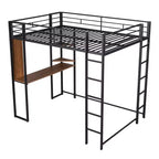 Letto a soppalco in metallo di dimensioni complete da 79,5 pollici con 2 scale, telaio letto con scrivania, 2 ripiani e ringhiere di sicurezza, letto a castello per camera da letto, dormitorio