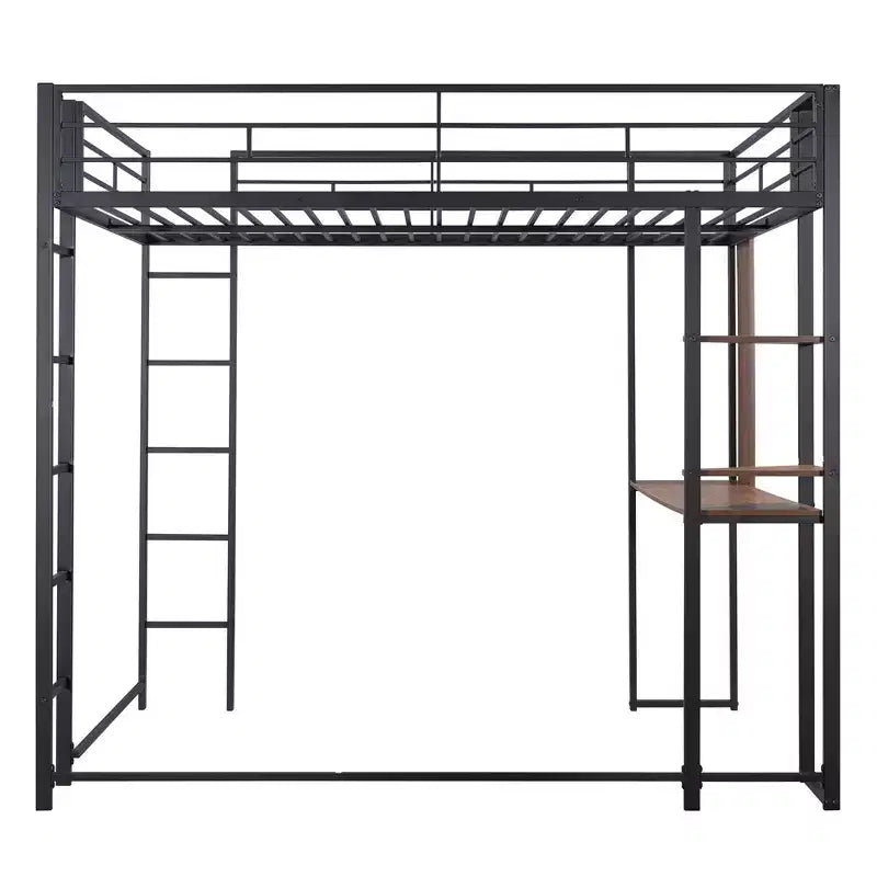 Letto a soppalco in metallo di dimensioni complete da 79,5 pollici con 2 scale, telaio letto con scrivania, 2 ripiani e ringhiere di sicurezza, letto a castello per camera da letto, dormitorio