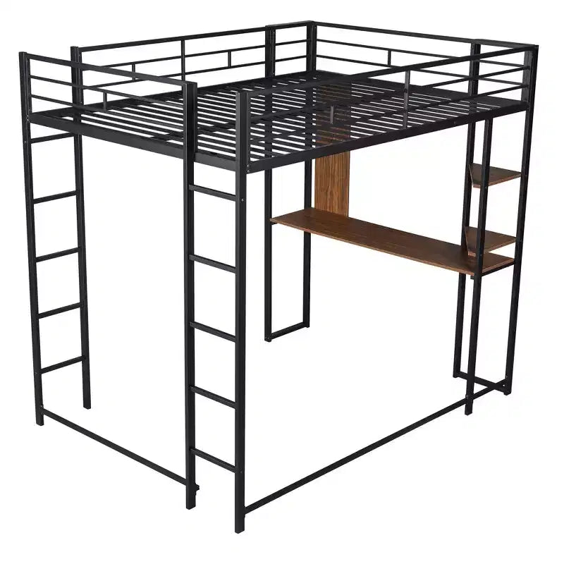 Letto a soppalco in metallo di dimensioni complete da 79,5 pollici con 2 scale, telaio letto con scrivania, 2 ripiani e ringhiere di sicurezza, letto a castello per camera da letto, dormitorio
