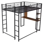 Letto a soppalco in metallo di dimensioni complete da 79,5 pollici con 2 scale, telaio letto con scrivania, 2 ripiani e ringhiere di sicurezza, letto a castello per camera da letto, dormitorio