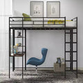 Letto a soppalco in metallo di dimensioni complete da 79,5 pollici con 2 scale, telaio letto con scrivania, 2 ripiani e ringhiere di sicurezza, letto a castello per camera da letto, dormitorio