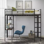 Letto a soppalco in metallo di dimensioni complete da 79,5 pollici con 2 scale, telaio letto con scrivania, 2 ripiani e ringhiere di sicurezza, letto a castello per camera da letto, dormitorio