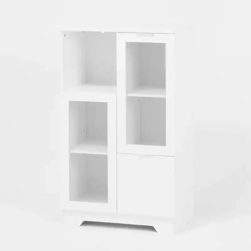 Mobile Contenitore Decorativo Homy Casa con Ante in Vetro e Ripiani Aperti per Cucina o Soggiorno, Bianco