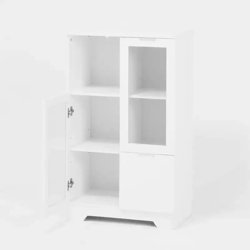 Mobile Contenitore Decorativo Homy Casa con Ante in Vetro e Ripiani Aperti per Cucina o Soggiorno, Bianco