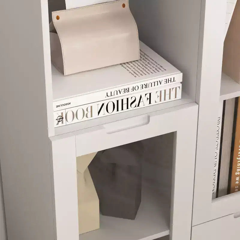 Mobile Contenitore Decorativo Homy Casa con Ante in Vetro e Ripiani Aperti per Cucina o Soggiorno, Bianco