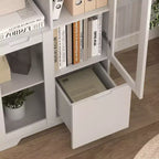 Mobile Contenitore Decorativo Homy Casa con Ante in Vetro e Ripiani Aperti per Cucina o Soggiorno, Bianco