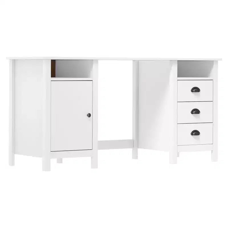 Desk White Solid Pine Wood Standard Desk Rectangular Rustic