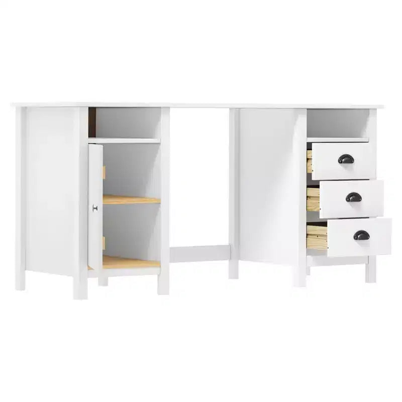 Desk White Solid Pine Wood Standard Desk Rectangular Rustic