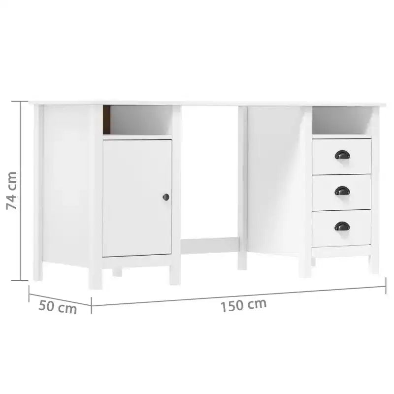 Desk White Solid Pine Wood Standard Desk Rectangular Rustic