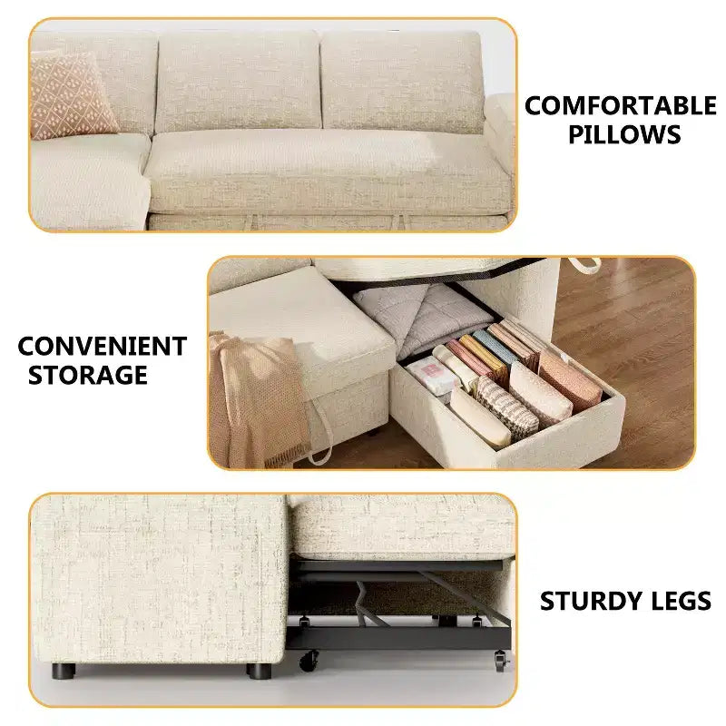 81-inch convertible sofa, with built-in cup holders and storage compartments in the armrests, hidden drawers, and a movable empress position