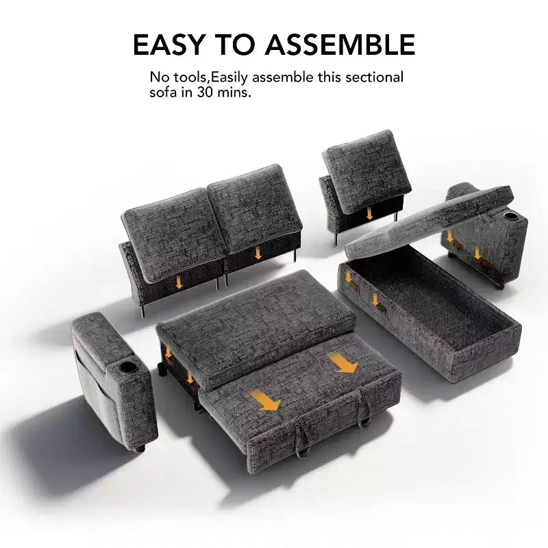 81-inch convertible sofa, with built-in cup holders and storage compartments in the armrests, hidden drawers, and a movable empress position