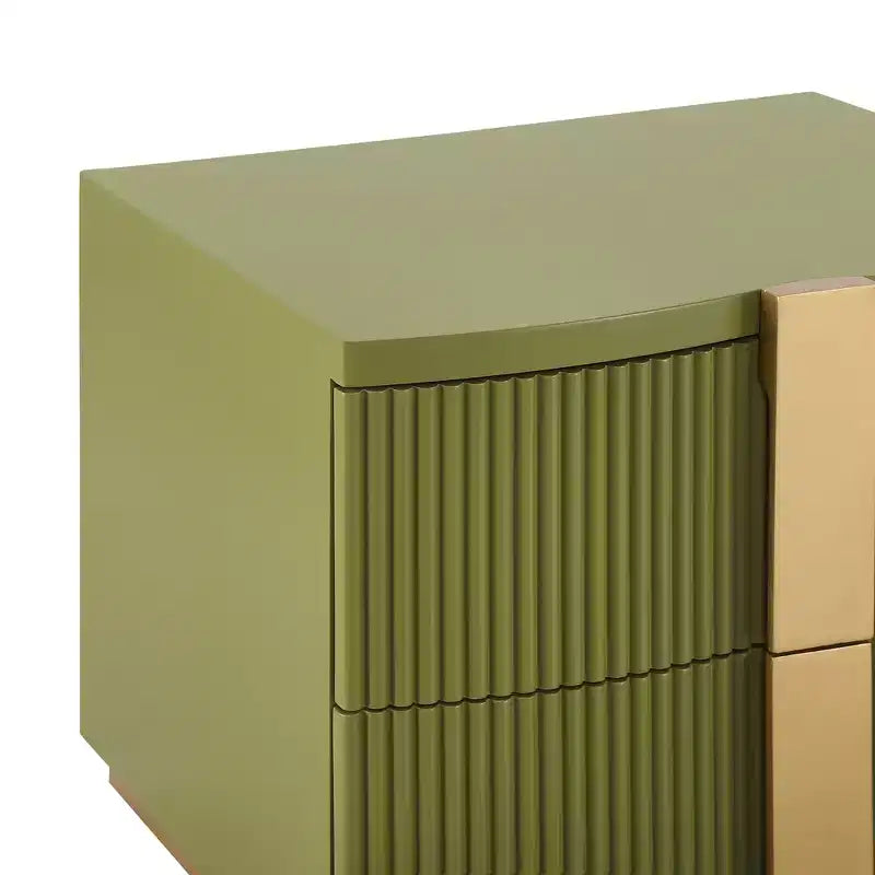 Whisen Comodino Moderno, Tavolino da Notte, Tavolino con Pannello Scanalato, Legno ad Alta Densità, 2 Cassetti, Maniglia Dorata, Guide Silenziose, Antiribaltamento
