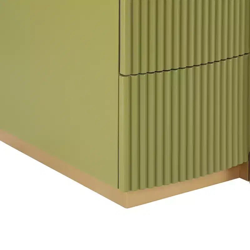 Whisen Comodino Moderno, Tavolino da Notte, Tavolino con Pannello Scanalato, Legno ad Alta Densità, 2 Cassetti, Maniglia Dorata, Guide Silenziose, Antiribaltamento