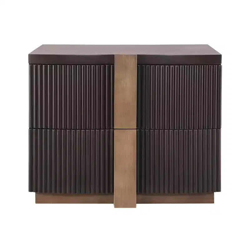 Whisen Modern Nightstand, Bedside Table, End Table with Fluted Panel, High Density Wood, 2 Drawers, Golden Handle, Silent Slides, Anti Tip