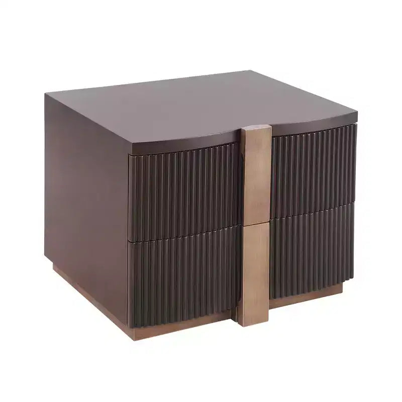 Whisen Modern Nightstand, Bedside Table, End Table with Fluted Panel, High Density Wood, 2 Drawers, Golden Handle, Silent Slides, Anti Tip