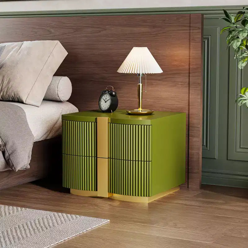 Whisen Modern Nightstand, Bedside Table, End Table with Fluted Panel, High Density Wood, 2 Drawers, Golden Handle, Silent Slides, Anti Tip