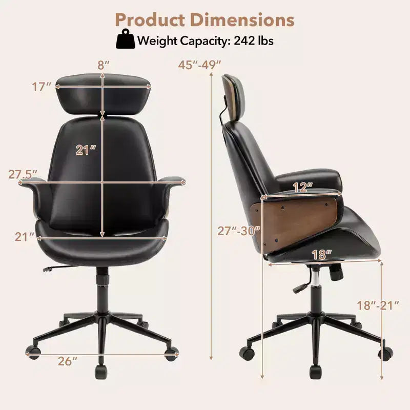 Costway Ergonomic Office Chair with Headrest, Adjustable Height, Faux Leather & Metal Base