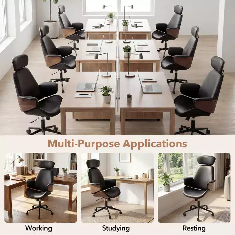 Sedia da ufficio ergonomica Costway con poggiatesta, altezza regolabile, similpelle e base in metallo