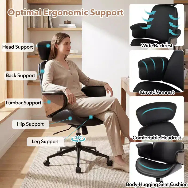 Sedia da ufficio ergonomica Costway con poggiatesta, altezza regolabile, similpelle e base in metallo