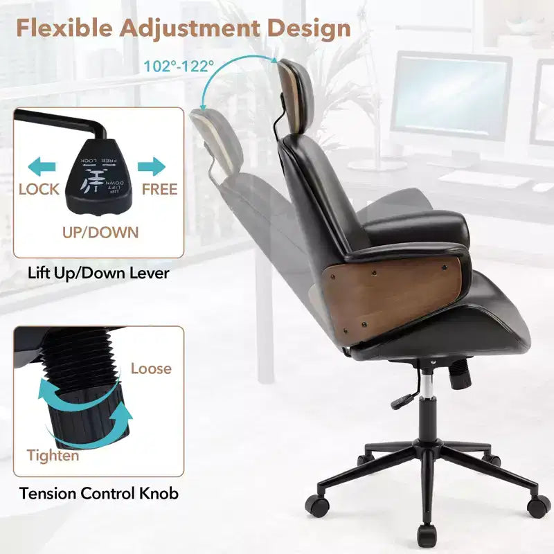 Sedia da ufficio ergonomica Costway con poggiatesta, altezza regolabile, similpelle e base in metallo