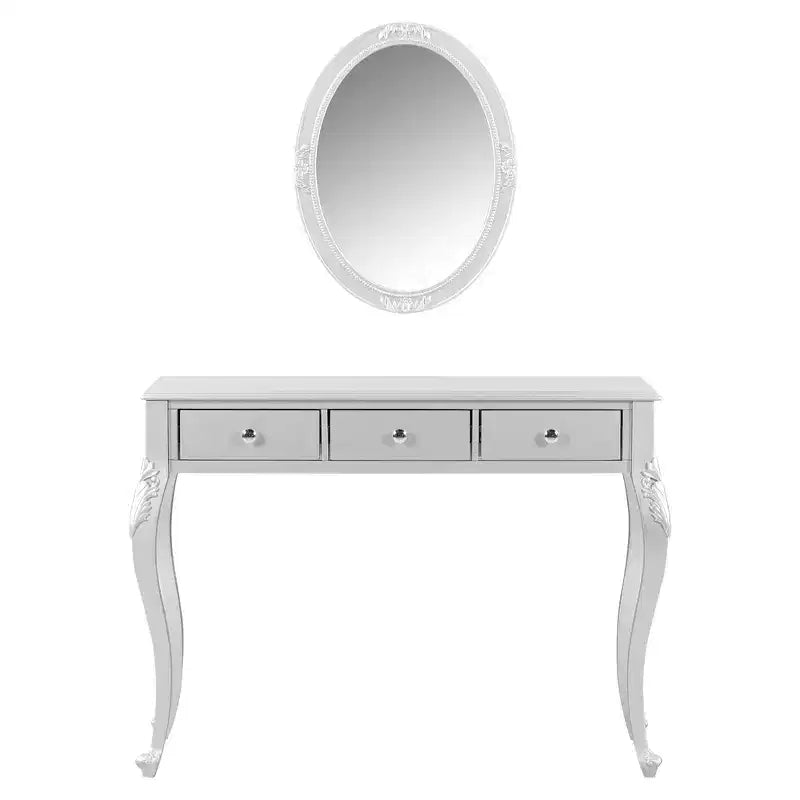 Vintage Makeup Vanity Desk with Oval Mirror, 3 Drawers for Bedroom or Entryway, Gold Finish, Space-Saving Design