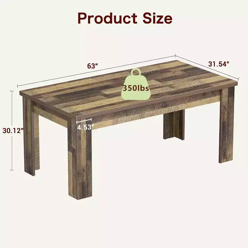 LinTimes 71 Rectangular Farmhouse Dining Table for 4-6, Wooden with Thickened Sturdy Frame, Wood Strip Base & Wider Leg for Kitchen & Apartment