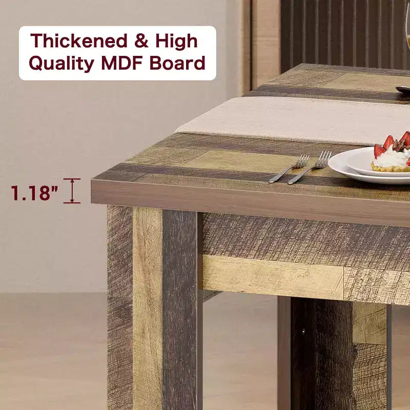 LinTimes 71 Rectangular Farmhouse Dining Table for 4-6, Wooden with Thickened Sturdy Frame, Wood Strip Base & Wider Leg for Kitchen & Apartment