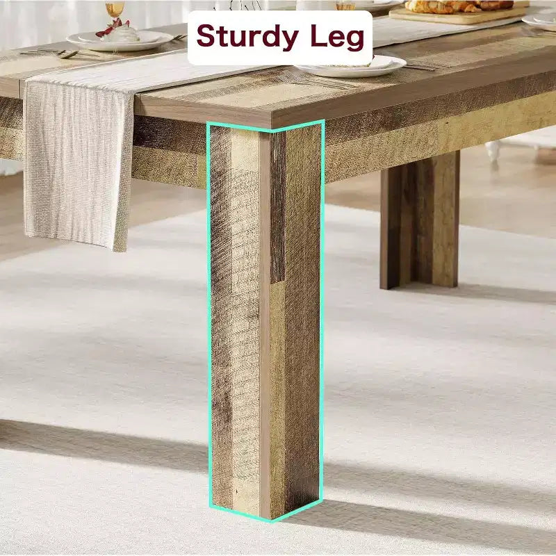 LinTimes 71 Rectangular Farmhouse Dining Table for 4-6, Wooden with Thickened Sturdy Frame, Wood Strip Base & Wider Leg for Kitchen & Apartment