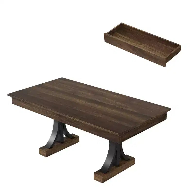 71 Rectangular Wood Dining Table for 6-8 with 2 Storage Drawers and Double Pedestal Base - Dining Room or Home Office Table