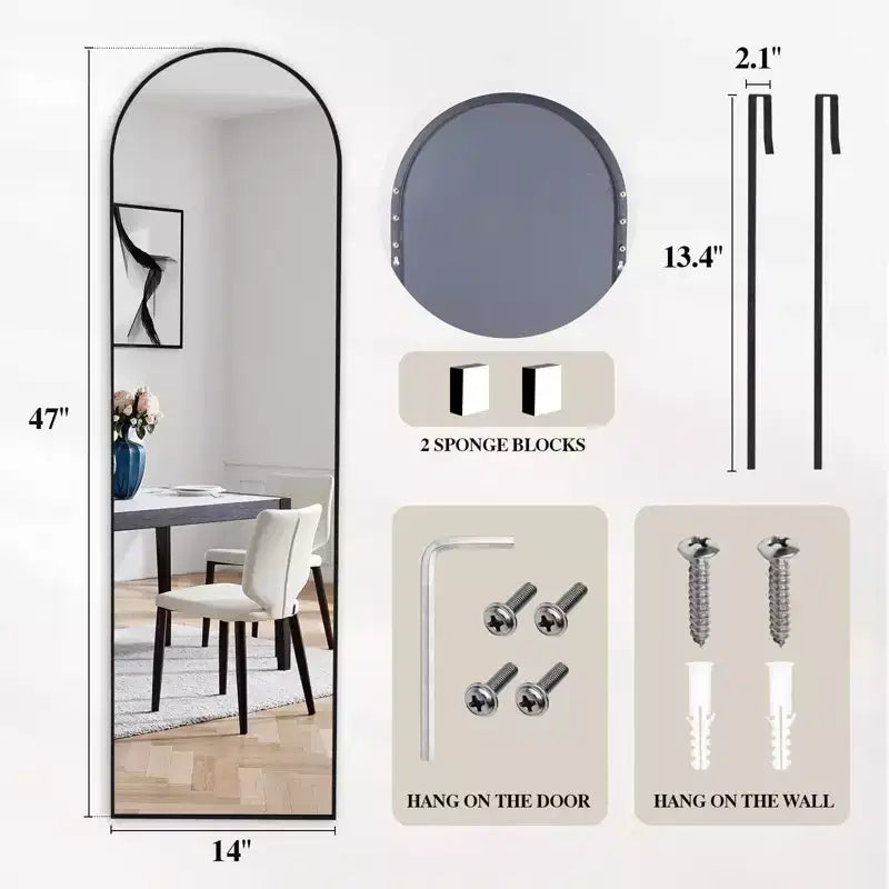 47x14 Over-the-Door Full-Length Mirror, Aluminum Frame Space-Saving Vanity Mirror for Bedroom, Living Room, Entryways
