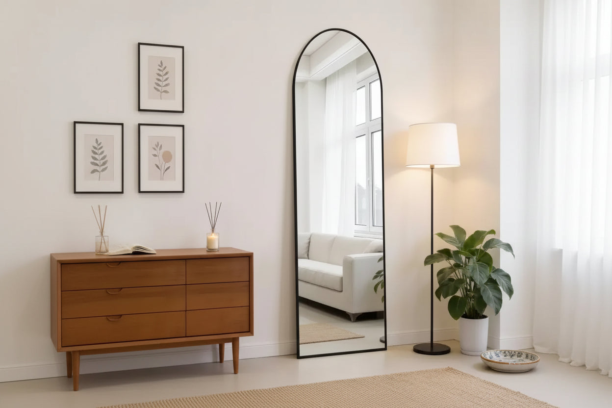 JIONJOY 47x14 Over-the-Door Full-Length Mirror, Aluminum Frame Space-Saving Vanity Mirror for Bedroom, Living Room, Entryways