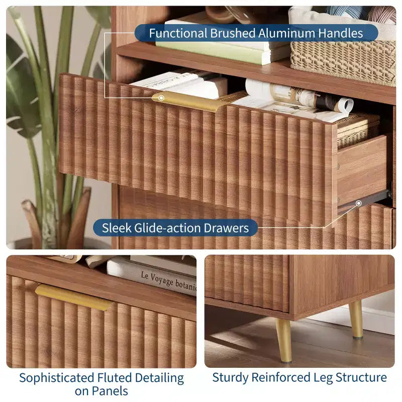 47.2 Wide Drawers Dresser with Gold Handle, Lights and Charging Station for Bedroom