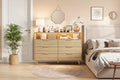 47.2 Wide Drawers Dresser with Gold Handle, Lights and Charging Station for Bedroom