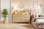 47.2 Wide Drawers Dresser with Gold Handle, Lights and Charging Station for Bedroom