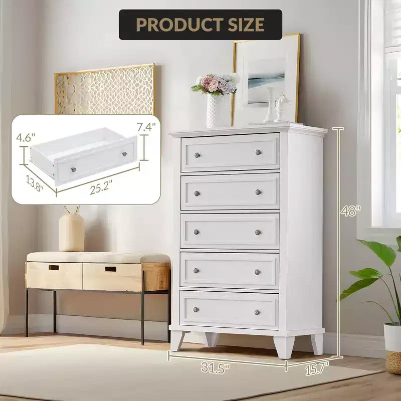 Cassettiera a 5 cassetti, Comodino moderno, Torre portaoggetti larga 80 cm, Armadio portatutto alto per cameretta, camera da letto, ingresso, corridoio