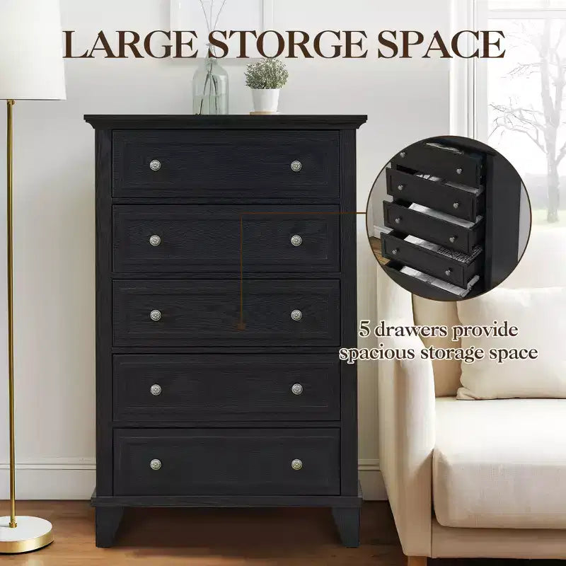 5 Drawer Dresser, Modern Chest of Drawers, 31.5In Wide Storage Tower, Tall Organizer Storage Dresser Cabinet for Nursery Bedroom Entryway Hallway