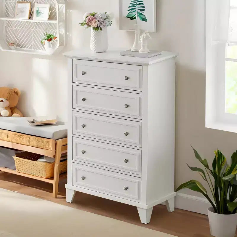 5 Drawer Dresser, Modern Chest of Drawers, 31.5In Wide Storage Tower, Tall Organizer Storage Dresser Cabinet for Nursery Bedroom Entryway Hallway