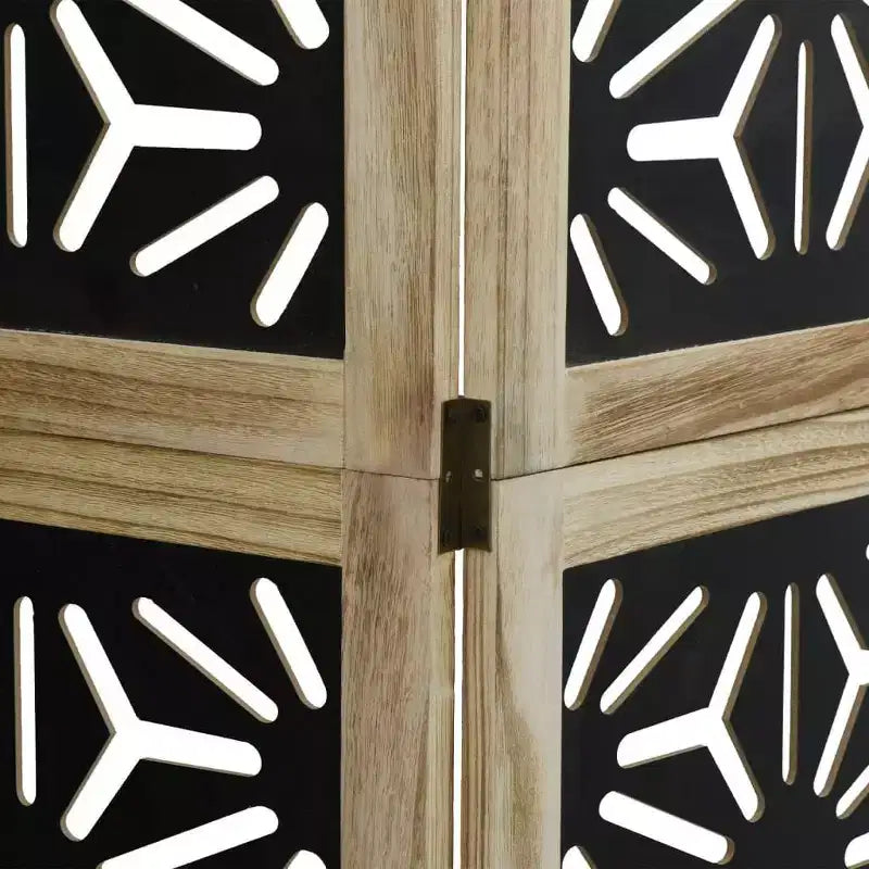 Divisorio Paravento a 4 Pannelli Legno Massello Paulownia Marrone e Nero