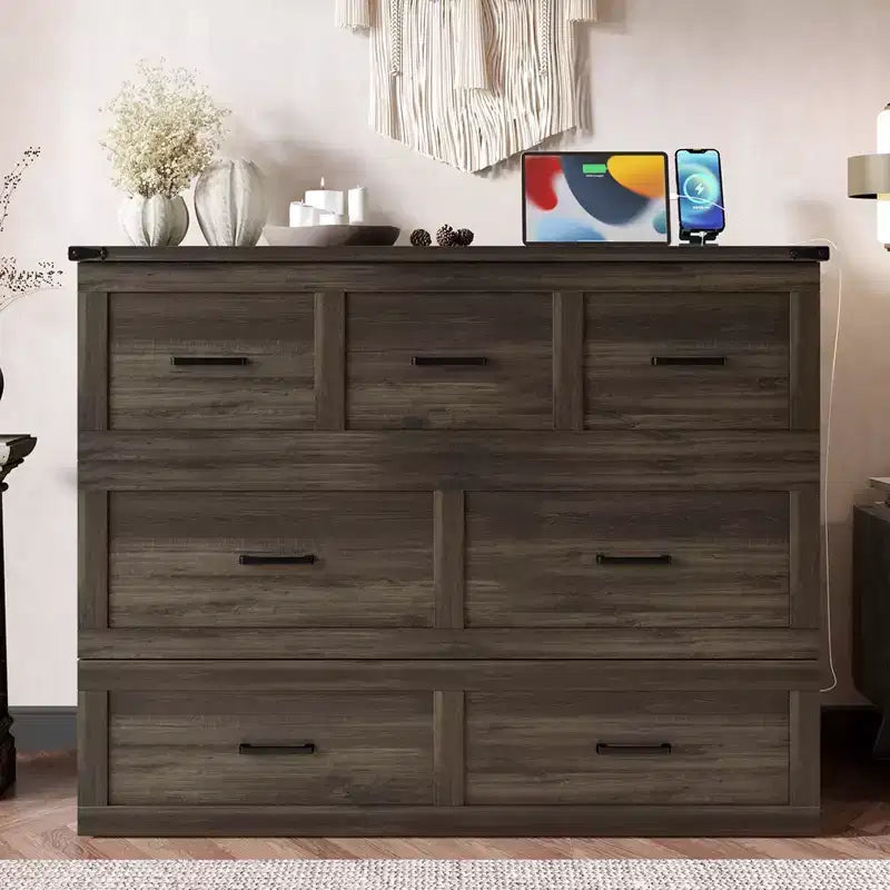 Full Size Foldable Platform Bed With Charging Station, Storage Drawer, Easy Assembly