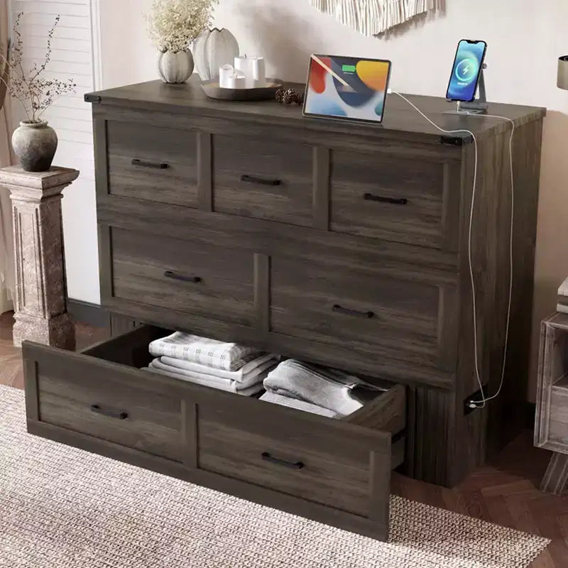 Full Size Foldable Platform Bed With Charging Station, Storage Drawer, Easy Assembly