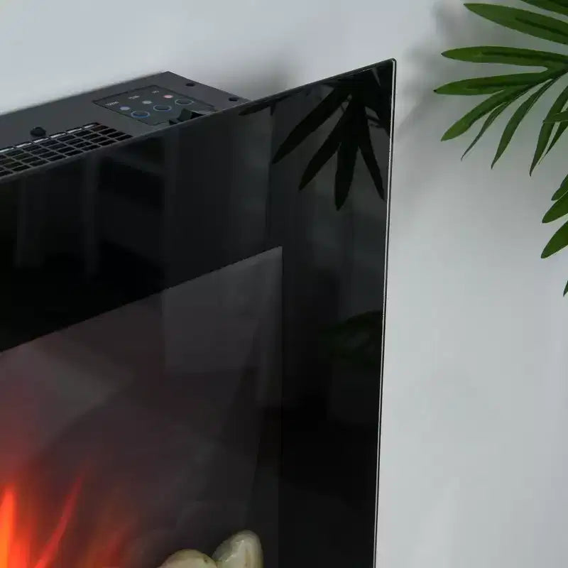 HOMCOM 28.5 Camino Elettrico da Parete 1500W con Effetto Fiamma, 7 Colori di Illuminazione e Luce Laterale